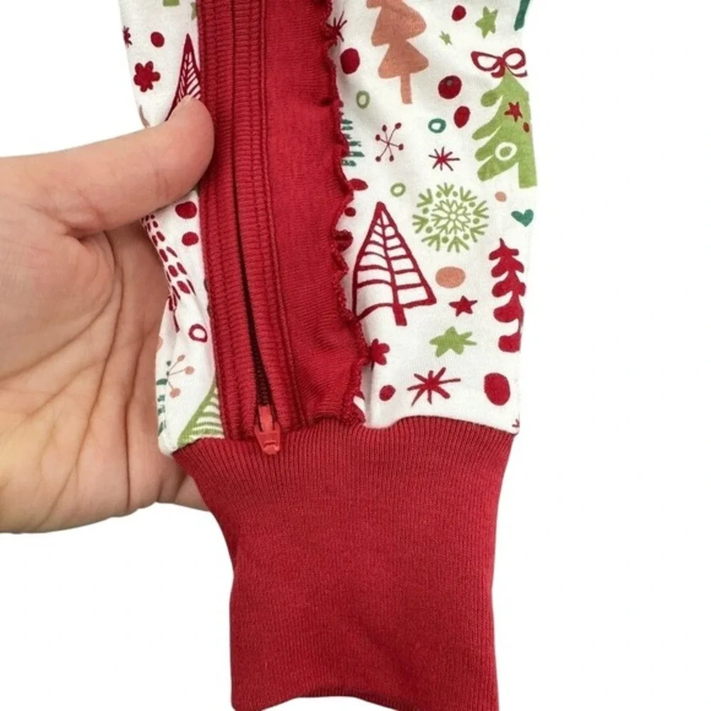 Tesa Babe Christmas Tree‎ Print Bamboo Ruffle Zipper Footed Pajamas 9-12M NWT
